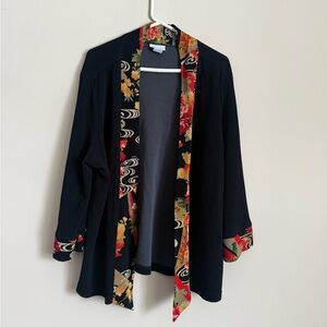 Soft Surroundings Floral Trim Black Kimono Cardigan size 1X